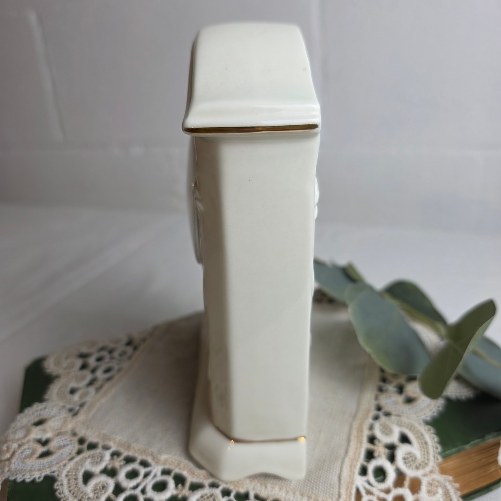 Vintage Howard Miller Ivory Porcelain Floral Clock Gold Roman Numeral Quartz - Picture 8 of 10